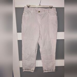 Ruby Rd. Cream Ankle Pants with Embroidered Hem